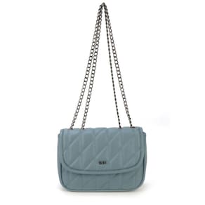 Bolsa Feminina Transversal Fechamento Botão Azul Em Pu Gash