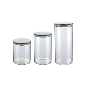 Jogo De Potes De Vidro Slim Ccom Tampa Inox 3 Peças