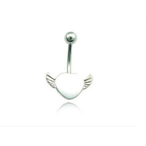 Piercing Umbigo Coração Alado Prateado 10mm