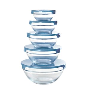 Conjunto 5 Potes Tigela Vidro Tampa Azul Class Home