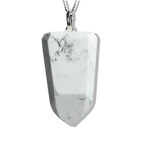 Colar Pontinha Howlita Branca Pedra Natural Pino Prata 950