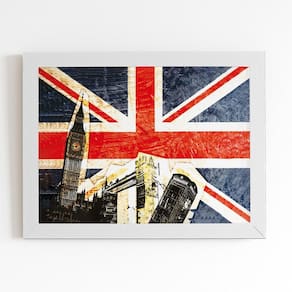Bandeira Grã-Bretanha Londres Quadro Moldura Branca 60X40Cm