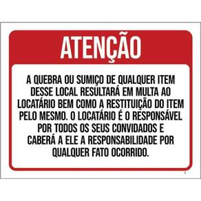 Kit 5 Placas Atenção Quebra Sumiço Multa Locatário 36X46