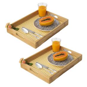 Kit 2 Bandejas De Bambu Com Palha Indiana Servir Café Manhã