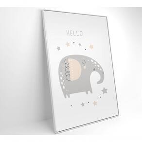 Quadro Infantil Hello Elefante Medidas 60x90 Cm Impressão Vidro Acrílico