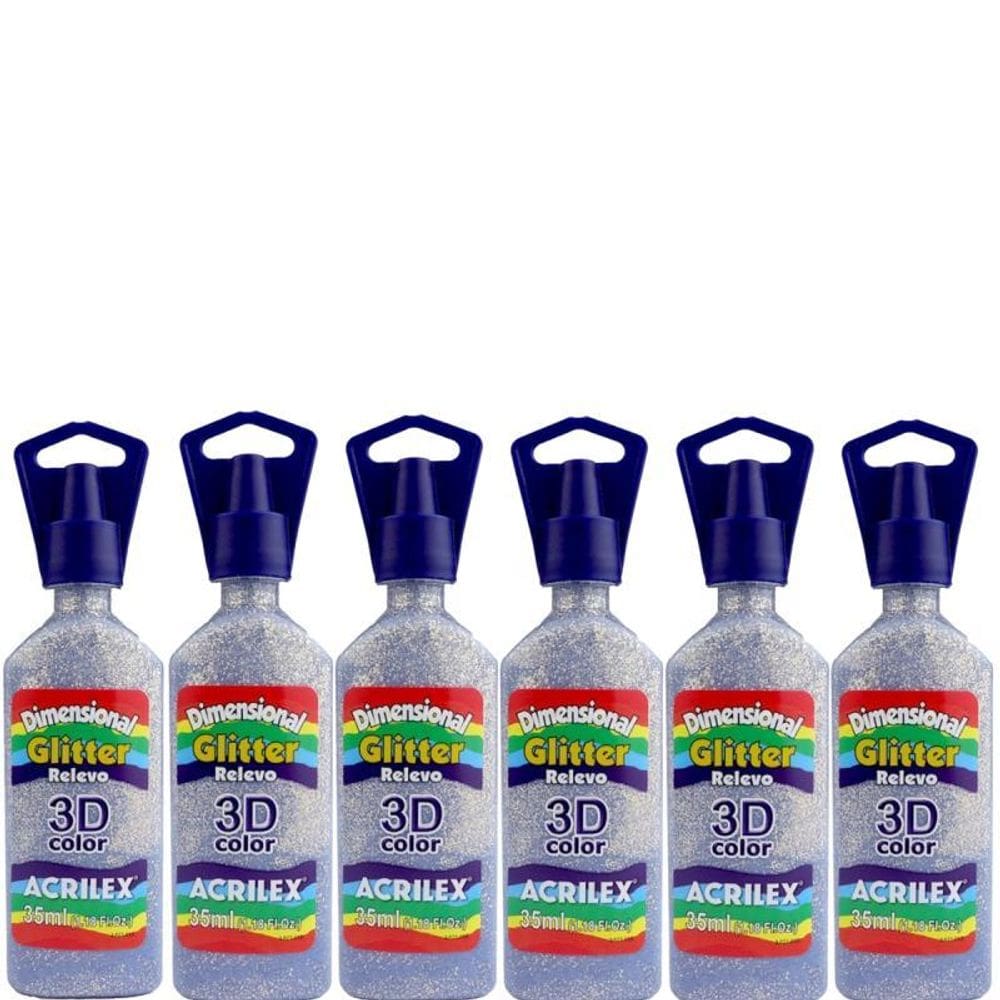 Box Kit 6 Dimensional Glitter 3D Acrilex 35Ml - Escolha Cor