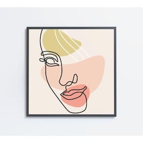 Quadro Feminino Silhueta Face Artística Contínua Medidas 80x80 Cm Impressão Vidro Acrílico