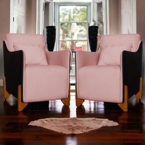 Kit 2 Poltronas Decorativa Heloisa Veludo Rosa/Corano Preto - Londrilar