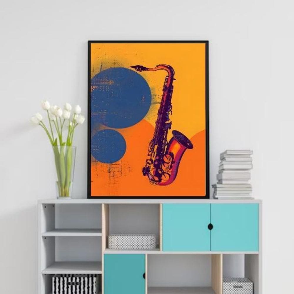 Quadro Decorativo Arte Saxofone 33X24Cm - Com Vidro