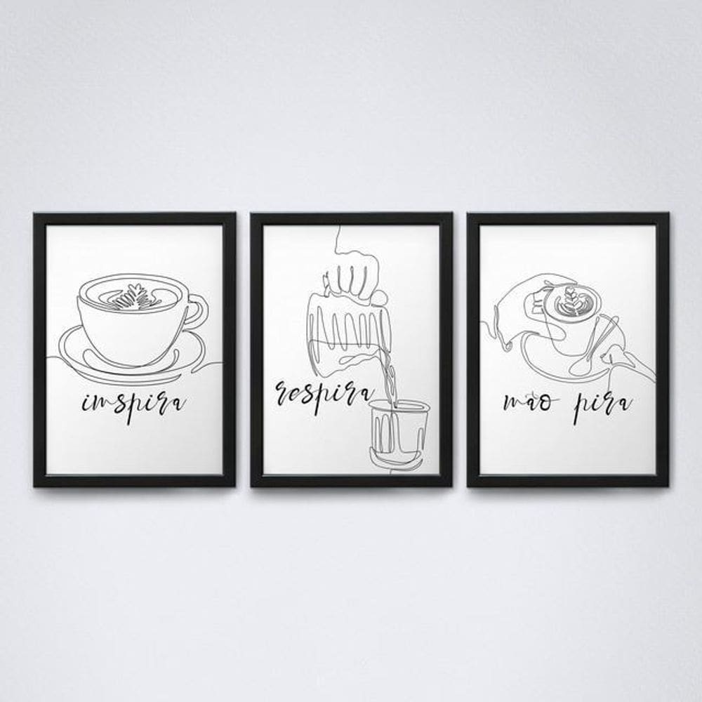 Quadros Decorativos 30x20cm Preto - Conjunto com 3 Peças