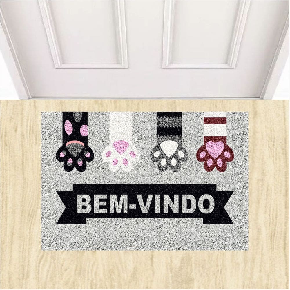 Tapete Divertido Bem vindo Patas Gatos Pets 60X40 cm