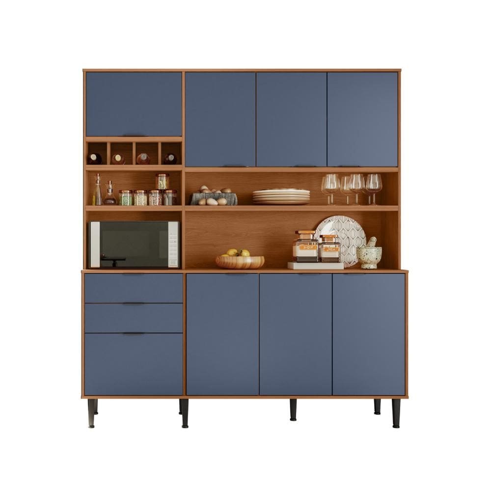 Cozinha Compacta Viena 8 Portas e 2 Gavetas Lukaliam Móveis Jequitiba/Azul Lord