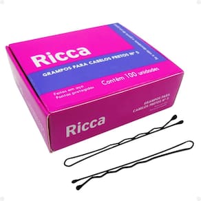 Grampos para Cabelos Pretos Ricca Nº 5 Com 100 unidades Cód. 3107