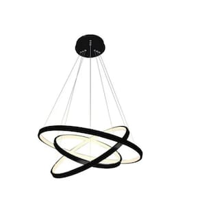Lustre Led Moderno Pendente Anéis 89w 3 Arcos Preto Brinovar
