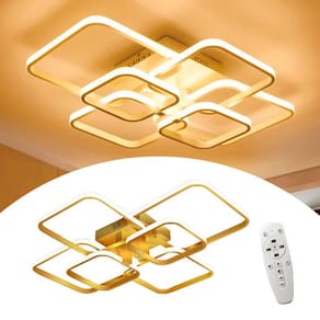 Lustre De Led Luminária Moderno 70w 6 Quadrados Dourado Brinovar