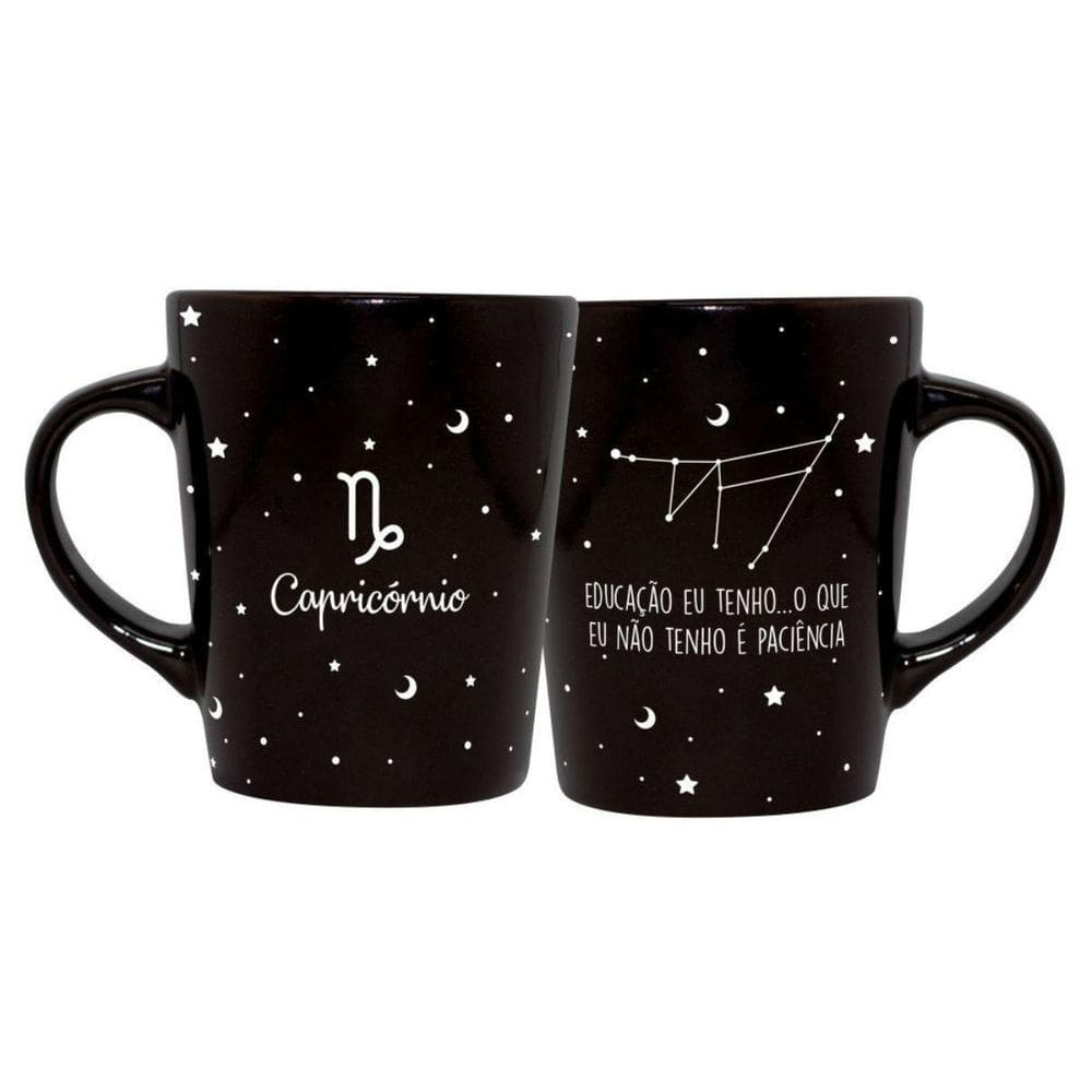 Caneca Cerâmica Signos Zodíaco Preta 270Ml Capricórnio