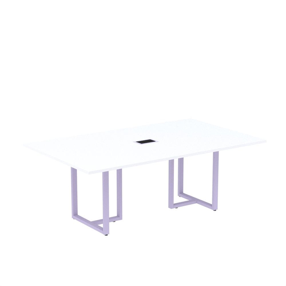 Mesa de Reunião Retangular com Power Box 200x90cm Mr2000p25tub Branco/Lilás