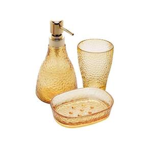Kit Higiene Banheiro 3 Peças De Vidro Elegant Lyor Ambar
