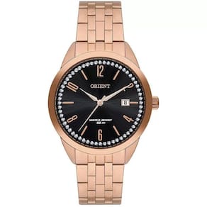 Relógio Feminino Rose Preto Orient Data Com Pedras