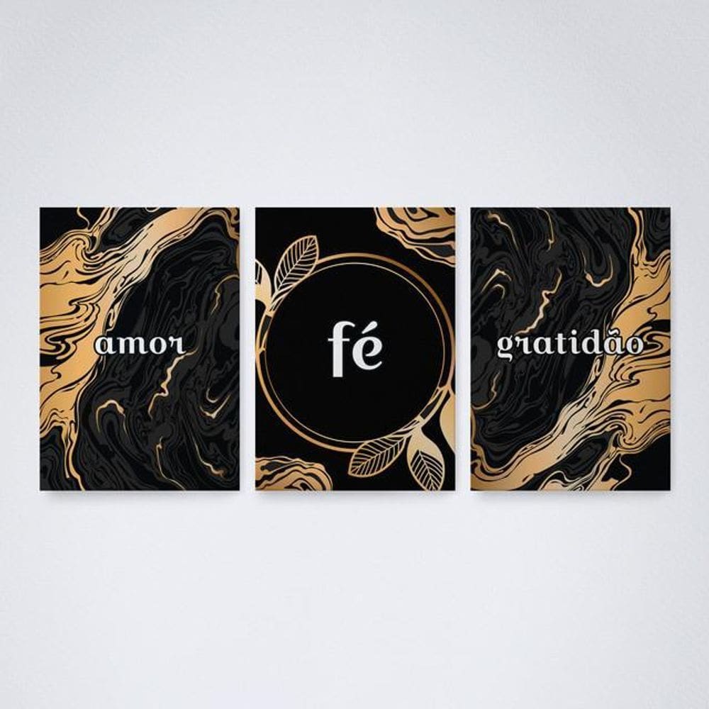 Quadro Decorativo Amor Fé e Gratidão V4 30x20cm