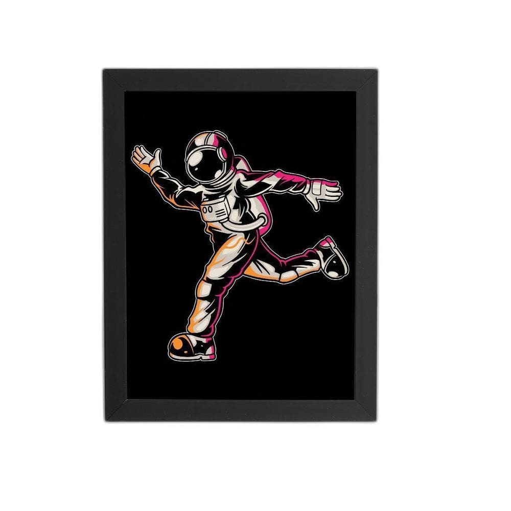 Astronauta Dançando Desenho Quadro Moldura Preta 60X40Cm