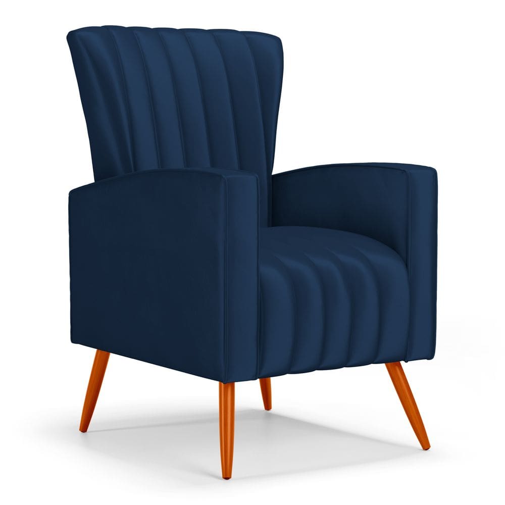 Poltrona Decorativa Melody com Pés Palito Veludo Azul Marinho - Desk Design