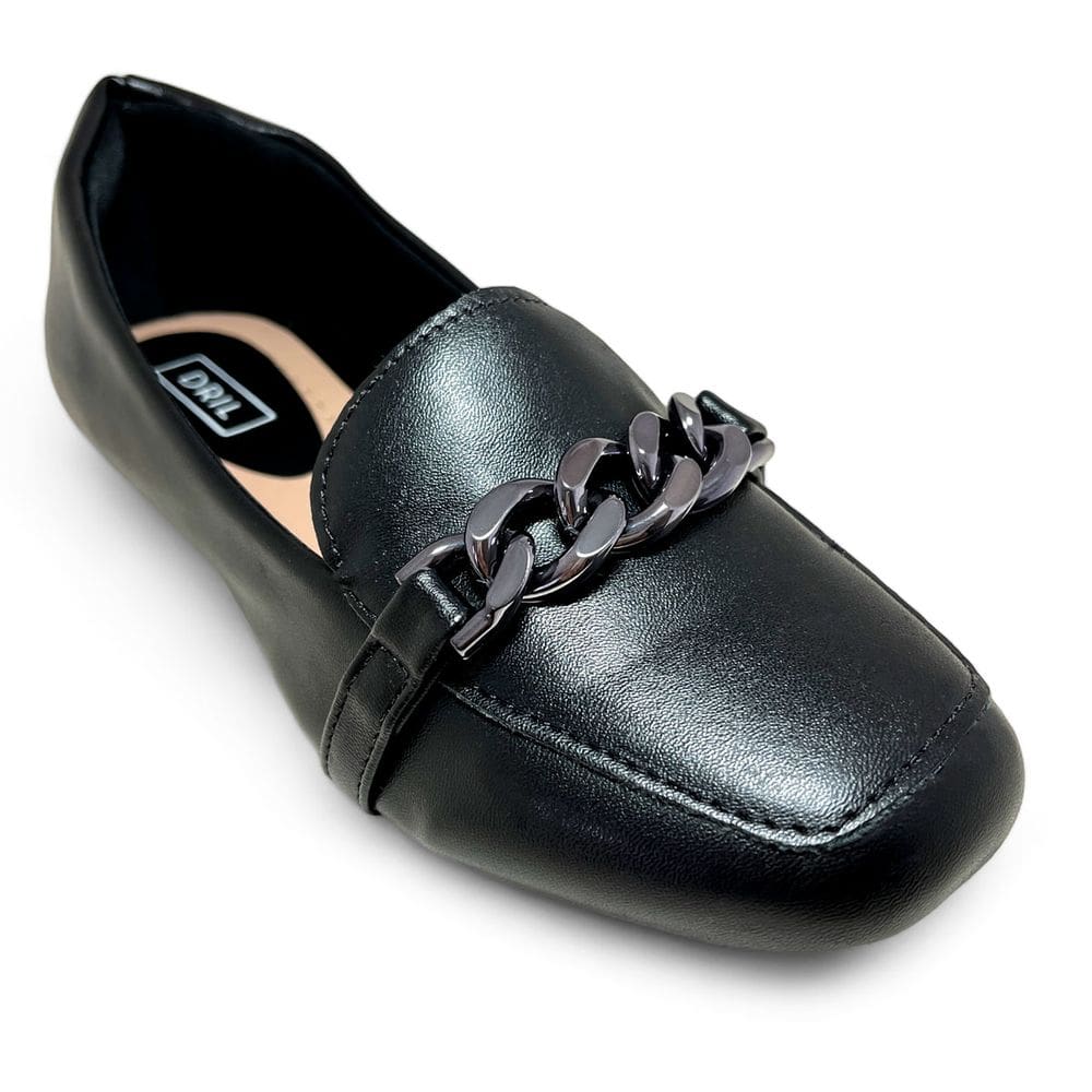 Mocassim Feminino Bico Quadrado Detalhe Corrente