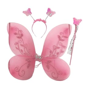 Kit Asa, Tiara E Varinha Borboleta Fada Simples Rosa