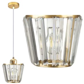 Luminária Lustre 15Cm Pendente Dourado Metal Cristal