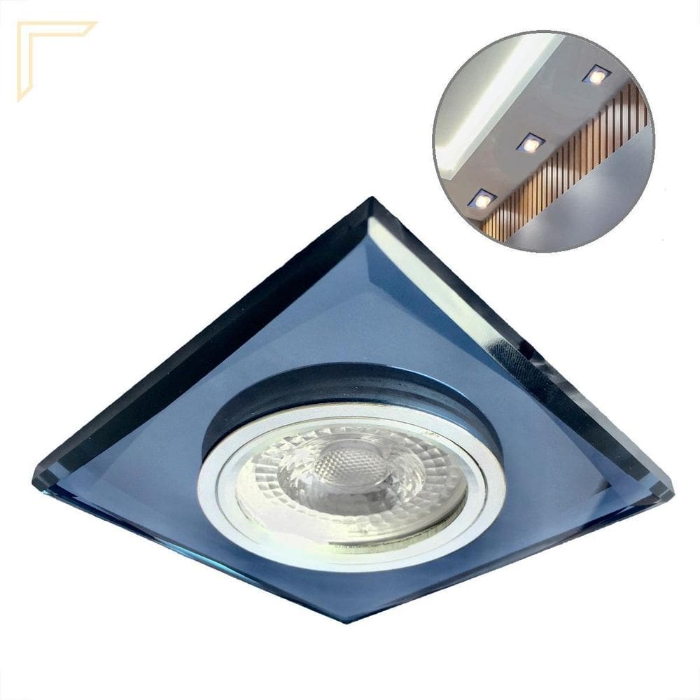 Spot De Cristal Espelhado Preto Embutido Quadrado Gu10 Lup17