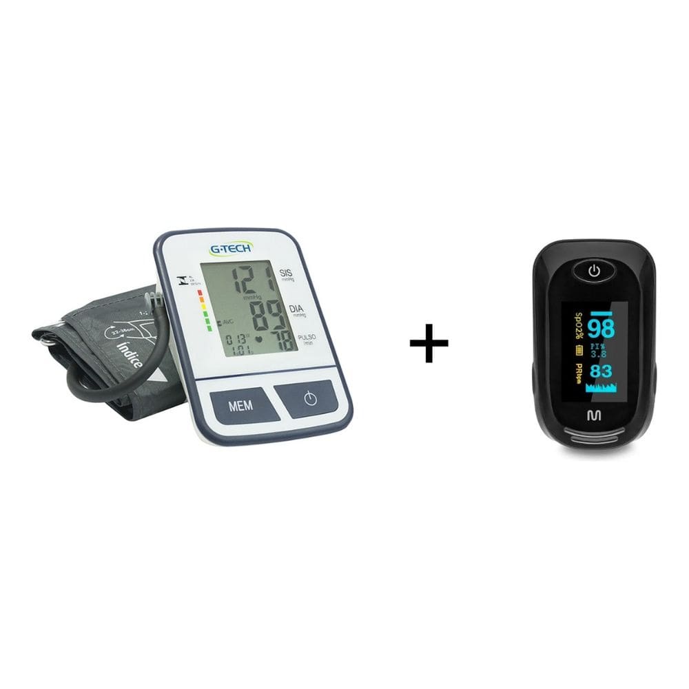 Kit Monitor De Pressão Digital De Braço Com Braçadeira E Oximetro Digital De Dedo Multi