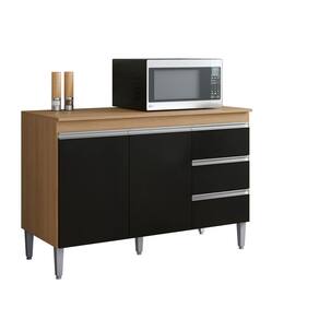 Balcão de Cozinha Madrid para Pia de 100cm S/Tampo Amêndoa/Preto - Montanaris Decor