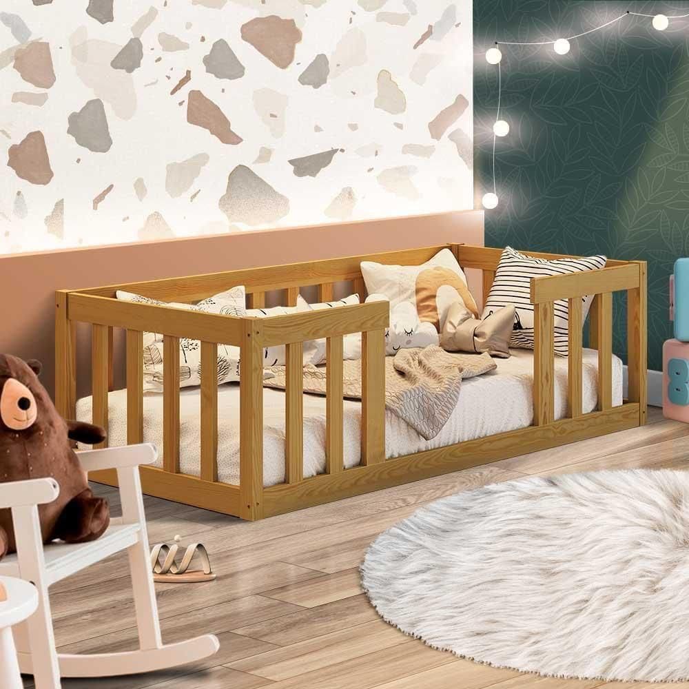 Cama Infantil De Chão Com Grade De Proteção Nogueira Eler Jm Móveis