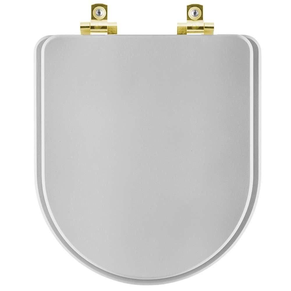 Assento Sanitário com Amortecedor Carrara Cinza Real para vaso Deca com Ferragem Dourada