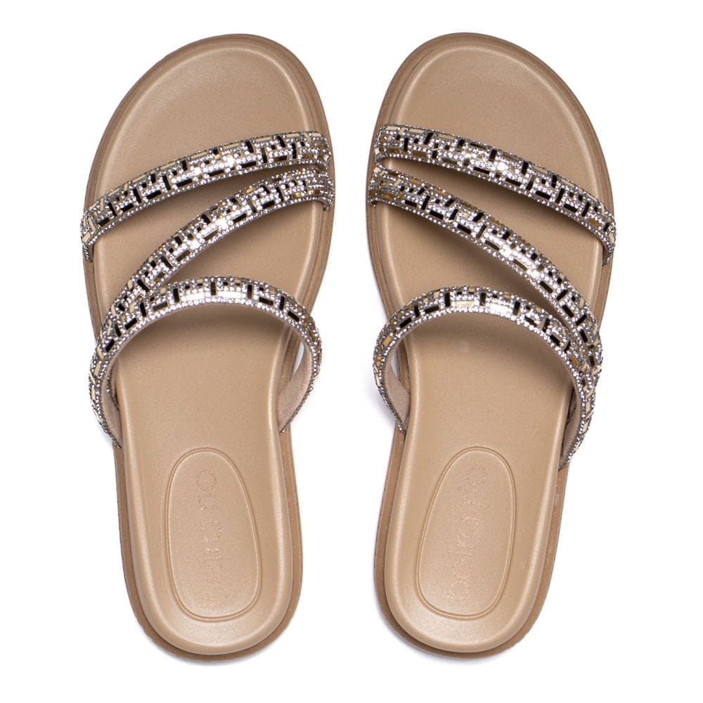 Chinelo Feminino Beira Rio Flatform Tiras com Strass Bege