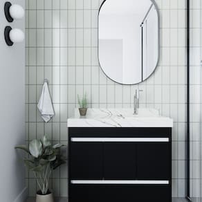Gabinete/toucador para Banheiro Anna 80cm com Cuba Esculpida em Porcelanato Preto