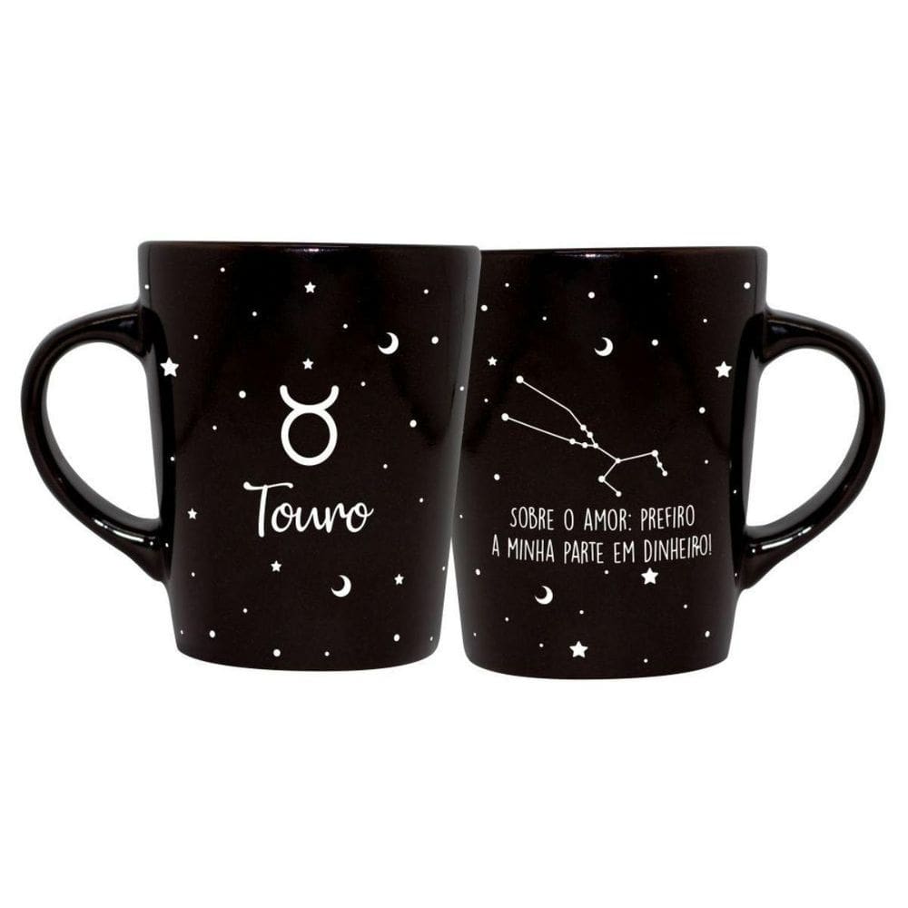 Caneca Cerâmica Signos Zodíaco Preta Presente 270Ml Touro