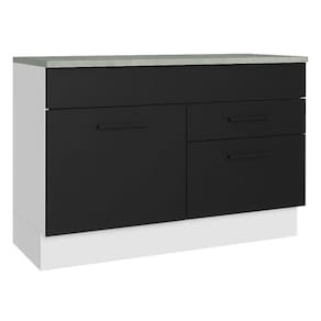 Balcão de Pia Cozinha 1 Porta e 2 Gavetas (Com Tampo) Branco/Preto Agata Madesa