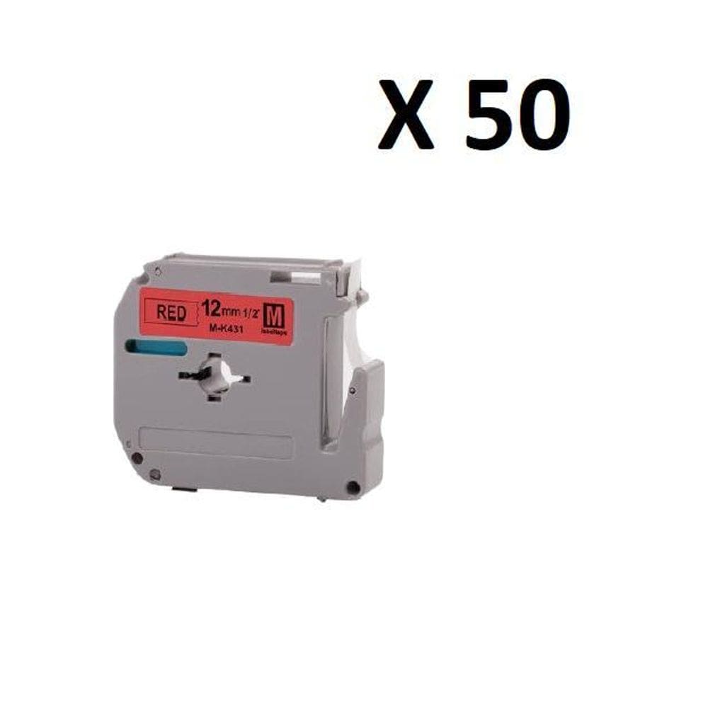 Kit 50 Fitas Compatível Brother M-K431 Vermelha 12Mm