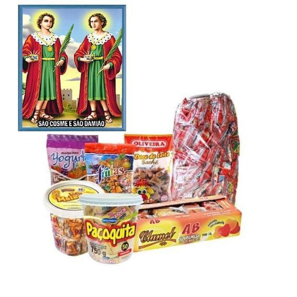 Kit Doces Cosme E Damião 8 Itens Variados + Saquinhos- 450Un