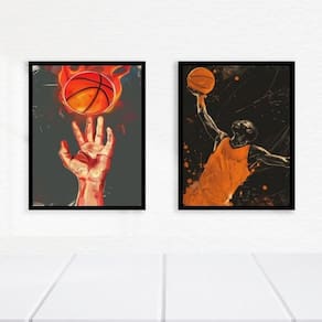 Kit 2 Quadros Bolas Basquete - Fogo 33X24Cm