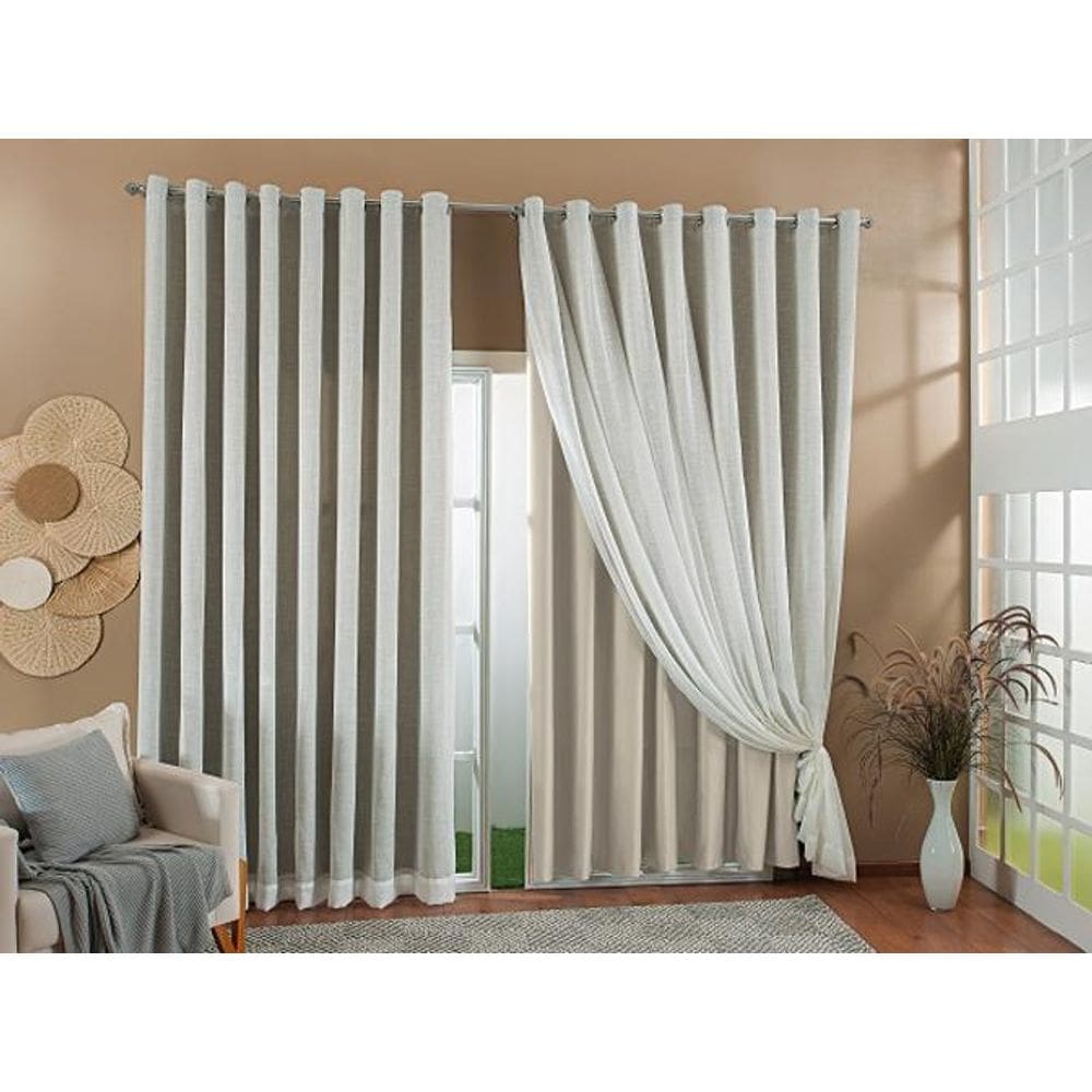 Cortina Gaze Linho Forro Blackout 3,00X2,80 Palha E Marfim