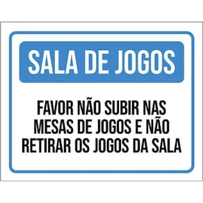 Kit 3 Placas Sala Jogos Não Subir Mesas Retirar Jogos 36X46