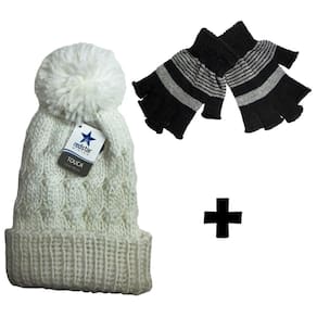 Kit De Inverno Trabalho Luva Aberta Nos Dedos Touca Pompom