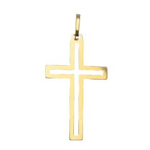 Pingente Cruz Vazada Com Bordas Largas 3Cm Em Ouro 18K