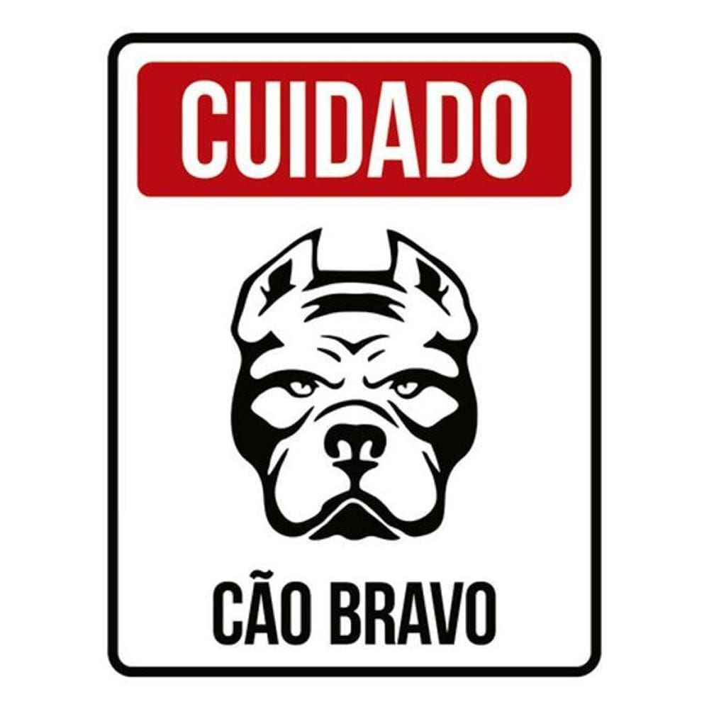 Placa Sinalização - Cuidado Cão Bravo Vermelha 36X46