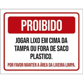 Kit 10 Placa Jogar Lixo Tampa Fora Saco Plástico 36X46