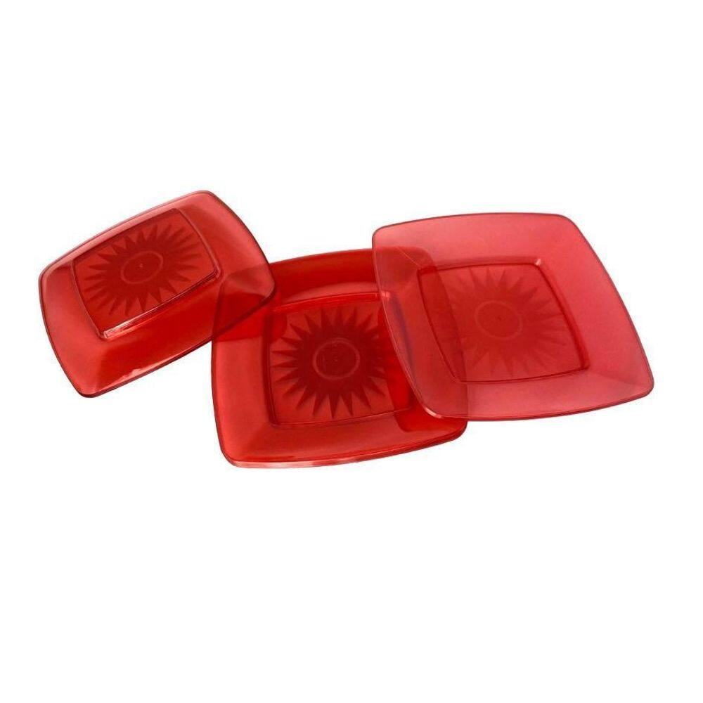 Prato Acrílico Resistente 15Cm Vermelho Translúcido - 150 Un