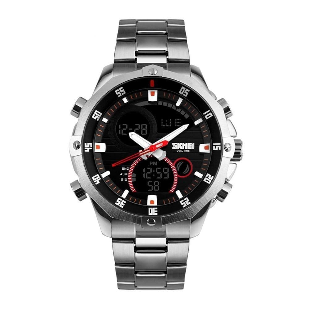 Relógio Masculino Skmei Anadigi 1146 Prata E Preto