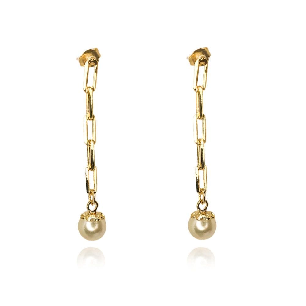 Brinco Corrente Com Perola Na Ponta